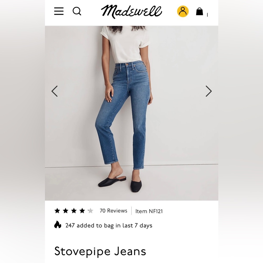 Madewell stovepipe jeans 33